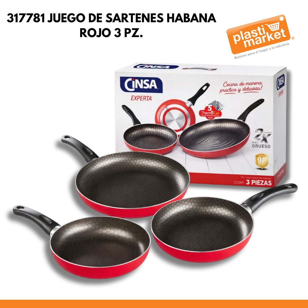 317781 JUEGO DE SARTENES HABANA ROJO 3 PZ.