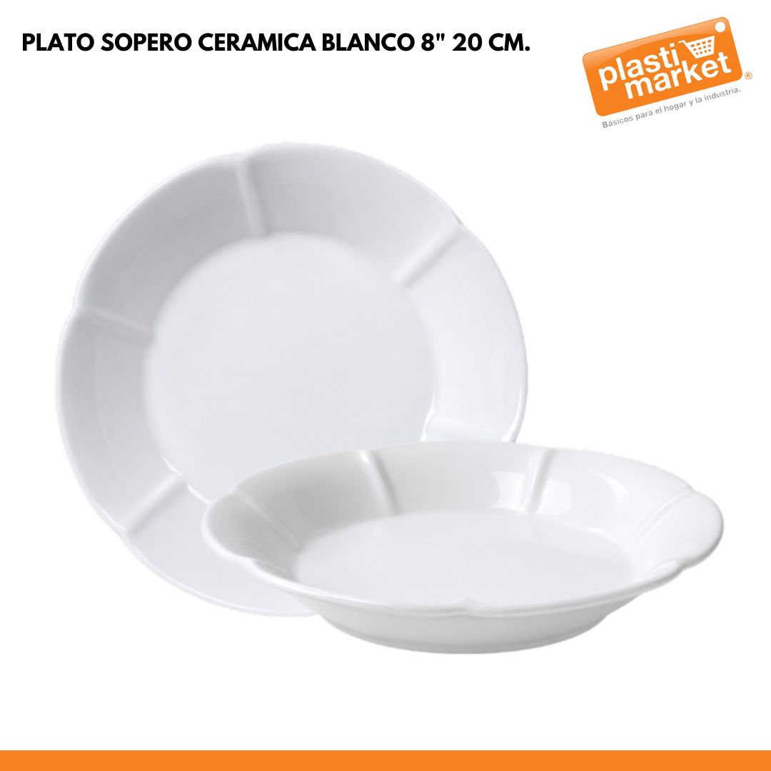 A2037 PLATO SOPERO CERAMICA BLANCO 8" 20 CM. "OFERTA"