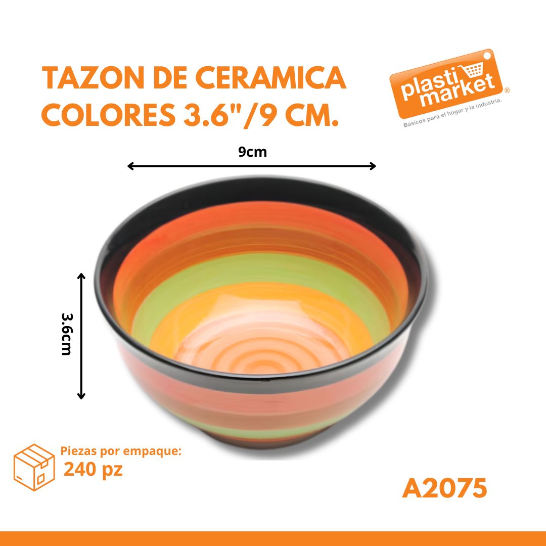 A2075 TAZON DE CERAMICA COLORES 3.6"/9 CM.