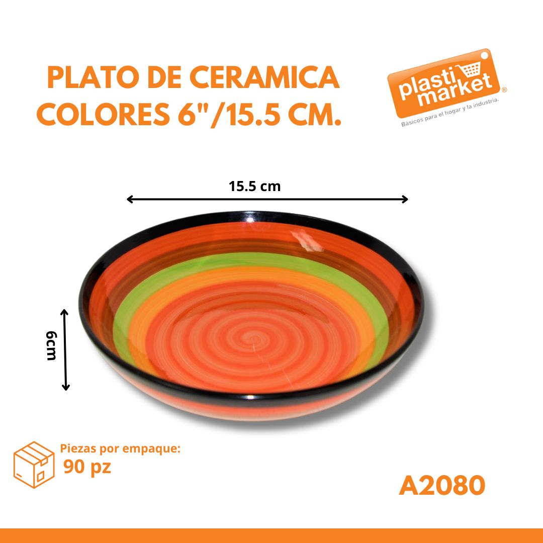 A2080 PLATO DE CERAMICA COLORES 6"/15.5 CM.