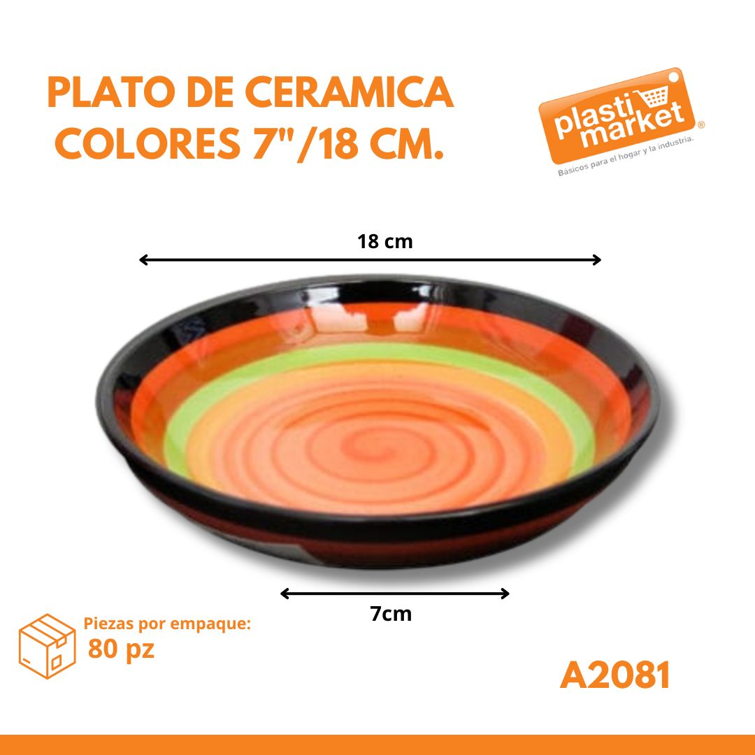 A2081 PLATO DE CERAMICA COLORES 7"/18 CM.