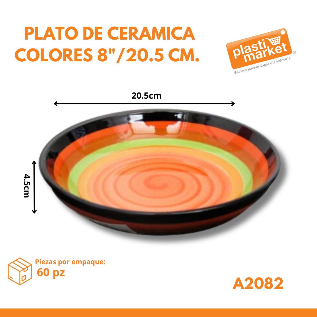 A2082 PLATO DE CERAMICA COLORES 8"/20.5 CM.