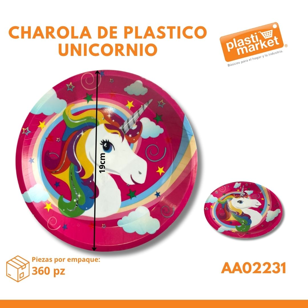 AA-0223-1 CHAROLA DE PLASTICO UNICORNIO