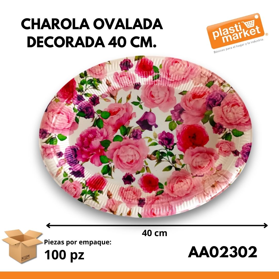 AA-0230-2 CHAROLA OVALADA DECORADA 40 CM.