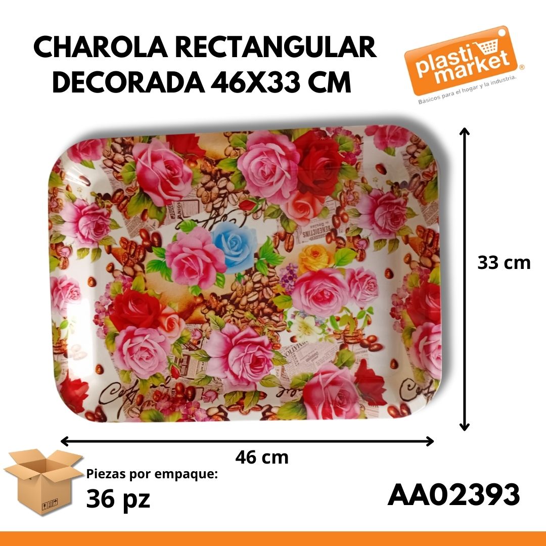 AA-0239-3 CHAROLA RECTANGULAR DECORADA 46X33 CM.