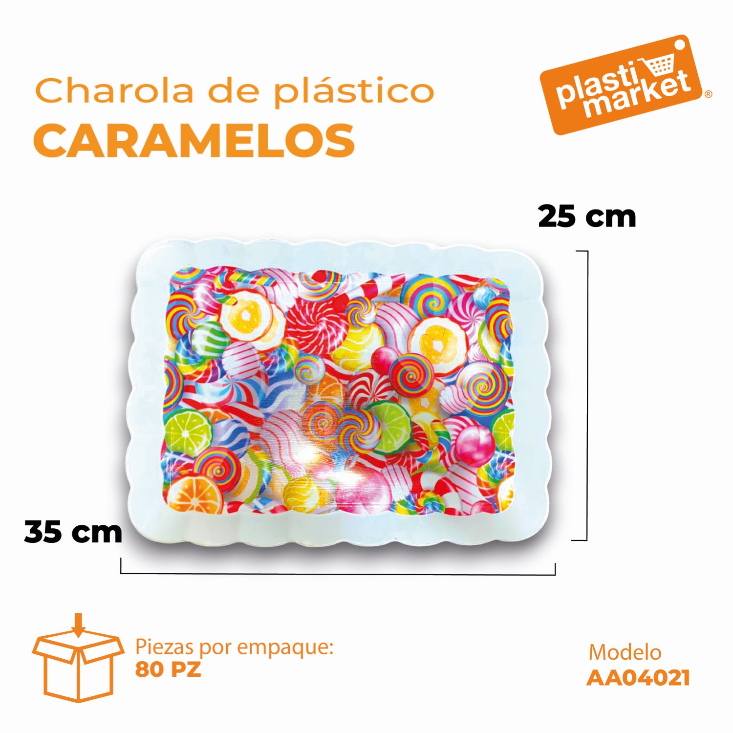 AA-0402-1 CHAROLA DE PLASTICO CARAMELOS 35X25 CM.