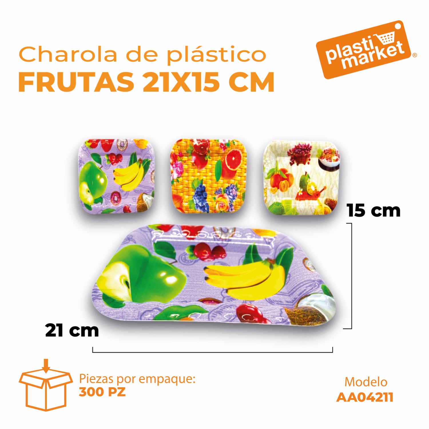 AA-0421-1 CHAROLA DE PLASTICO FRUTAS 21X15 CM.