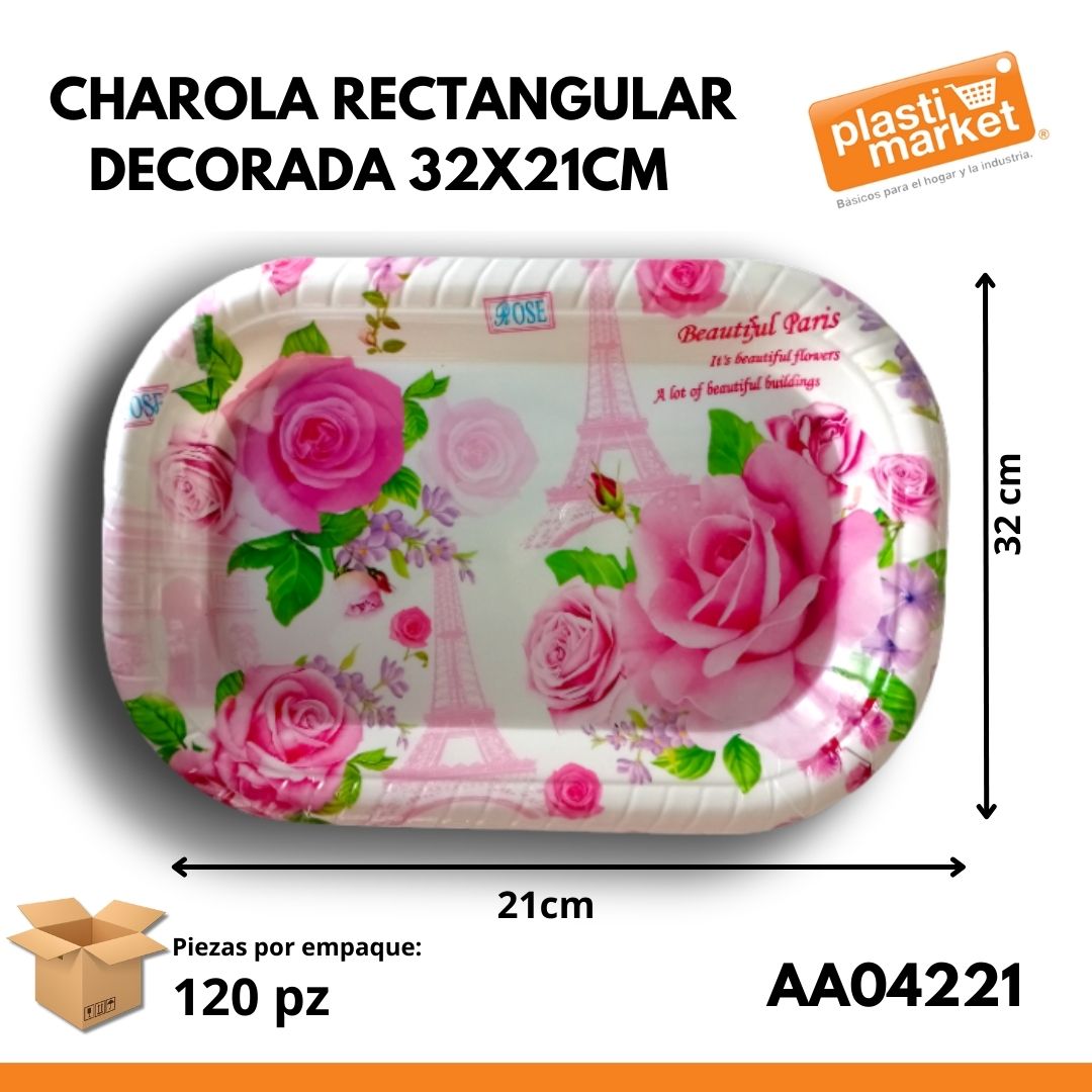 AA-0422-1 CHAROLA RECTANGULAR DECORADA 32X21 CM.