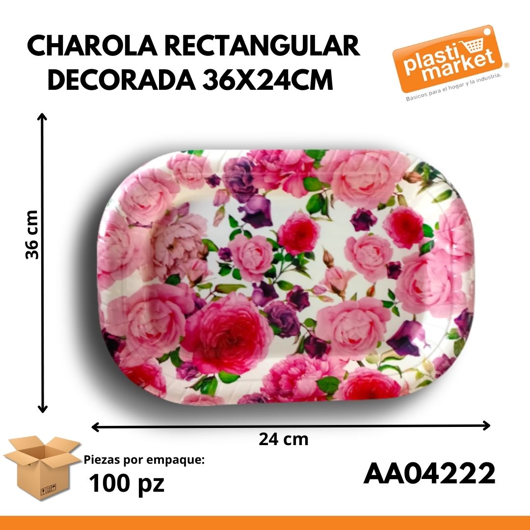 AA-0422-2 CHAROLA RECTANGULAR DECORADA 36X24 CM.