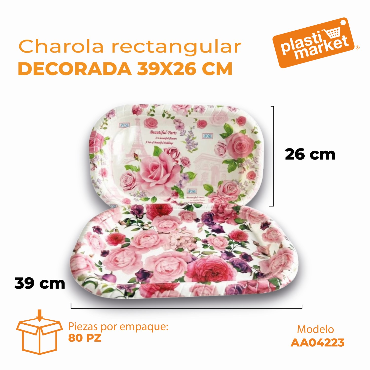 AA-0422-3 CHAROLA RECTANGULAR DECORADA 39X26 CM.