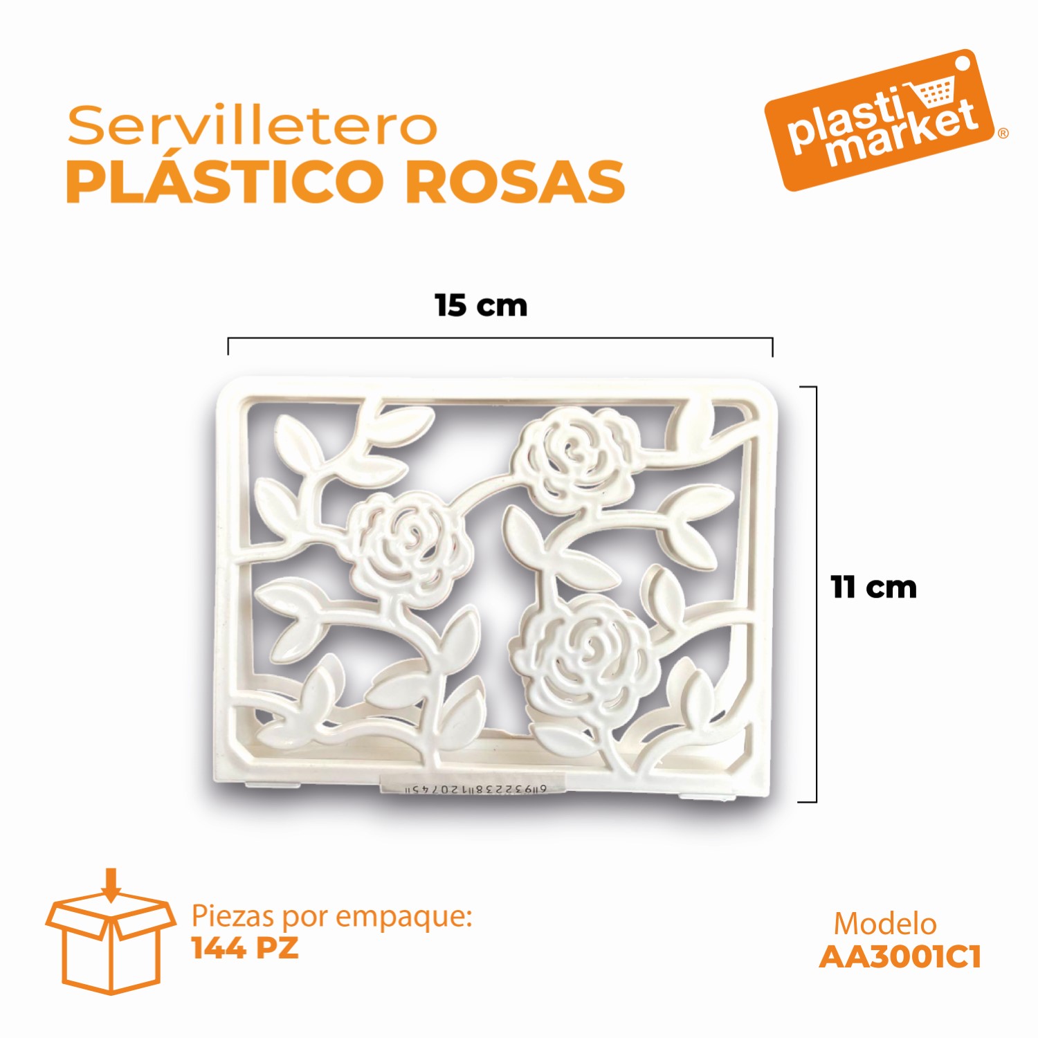 AA-3001C-1 SERVILLETERO PLASTICO ROSAS 15X11 CM.