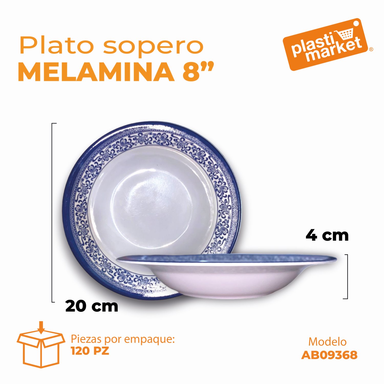 AB-0936-8 PLATO SOPERO MELAMINA 8"