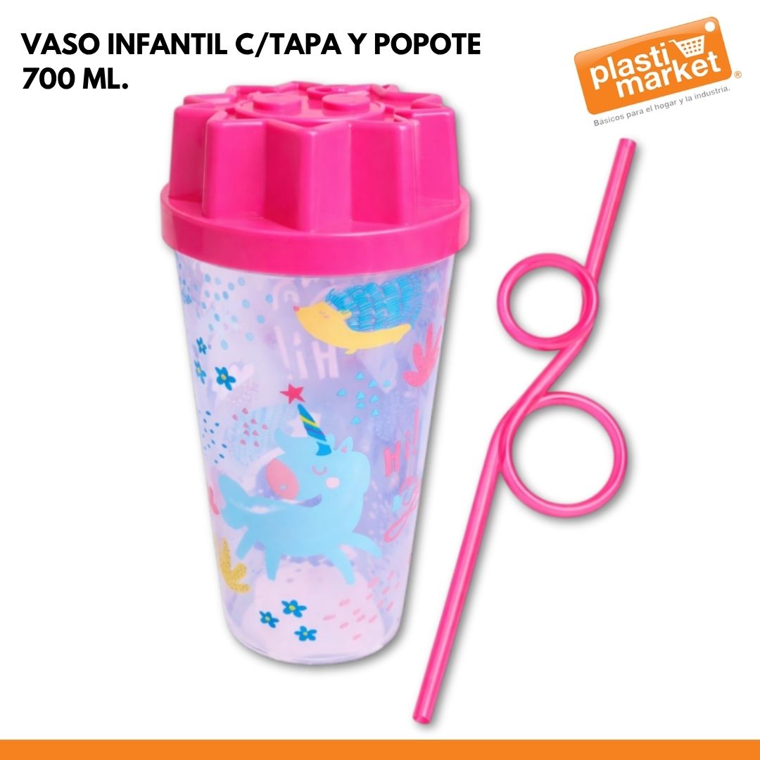 AD-0532 VASO INFANTIL C/TAPA Y POPOTE 700 ML.