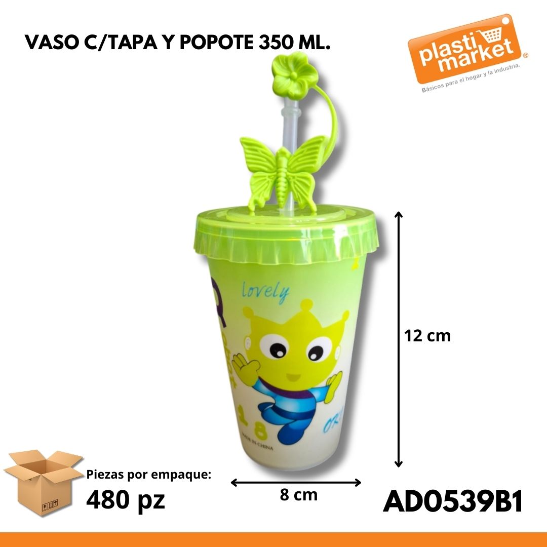 AD-0539B-1  VASO C/TAPA Y POPOTE 350 ML.