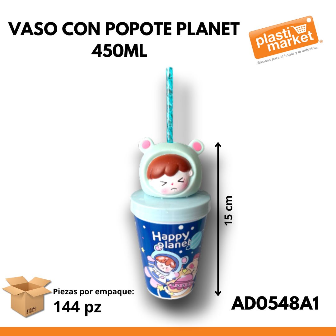 AD-0548A-1 VASO CON POPOTE PLANET 450 ML.