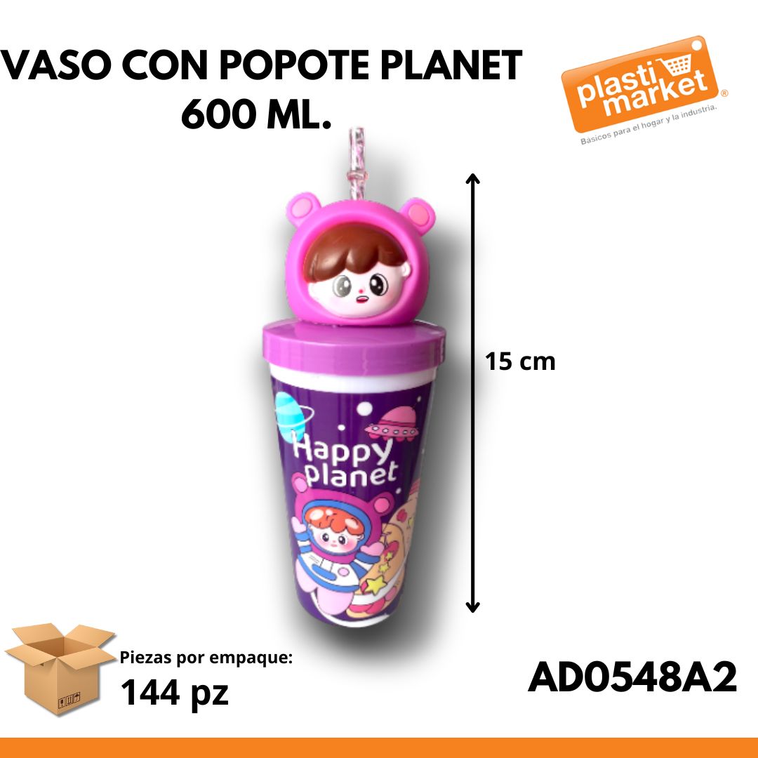 AD-0548A-2 VASO CON POPOTE PLANET 600 ML.