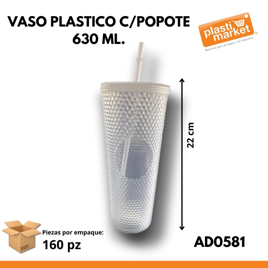 AD-0581 VASO PLASTICO C/POPOTE 630 ML.