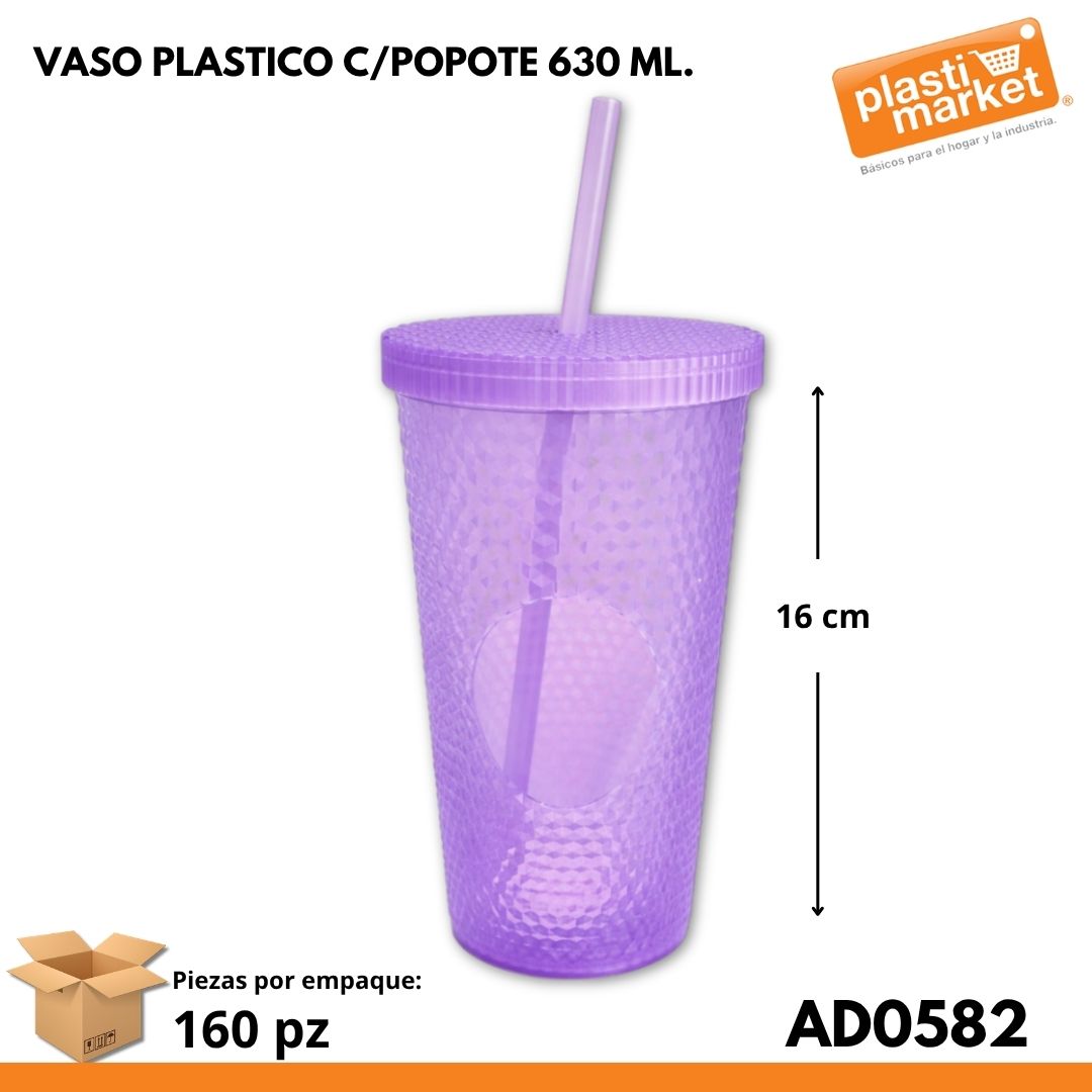 AD-0582 VASO PLASTICO C/POPOTE 630 ML.