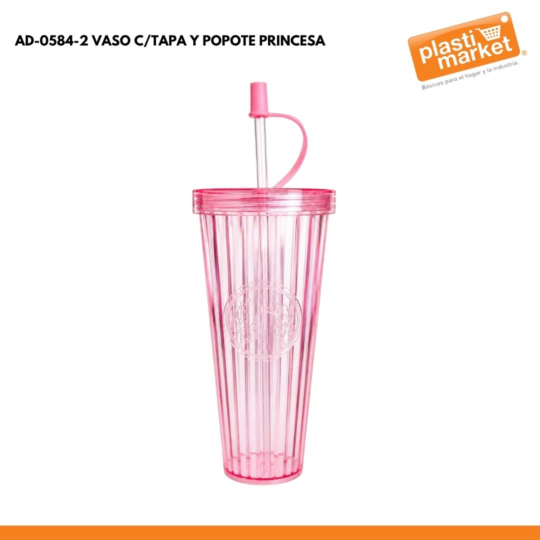 AD-0584-2 VASO C/TAPA Y POPOTE PRINCESA