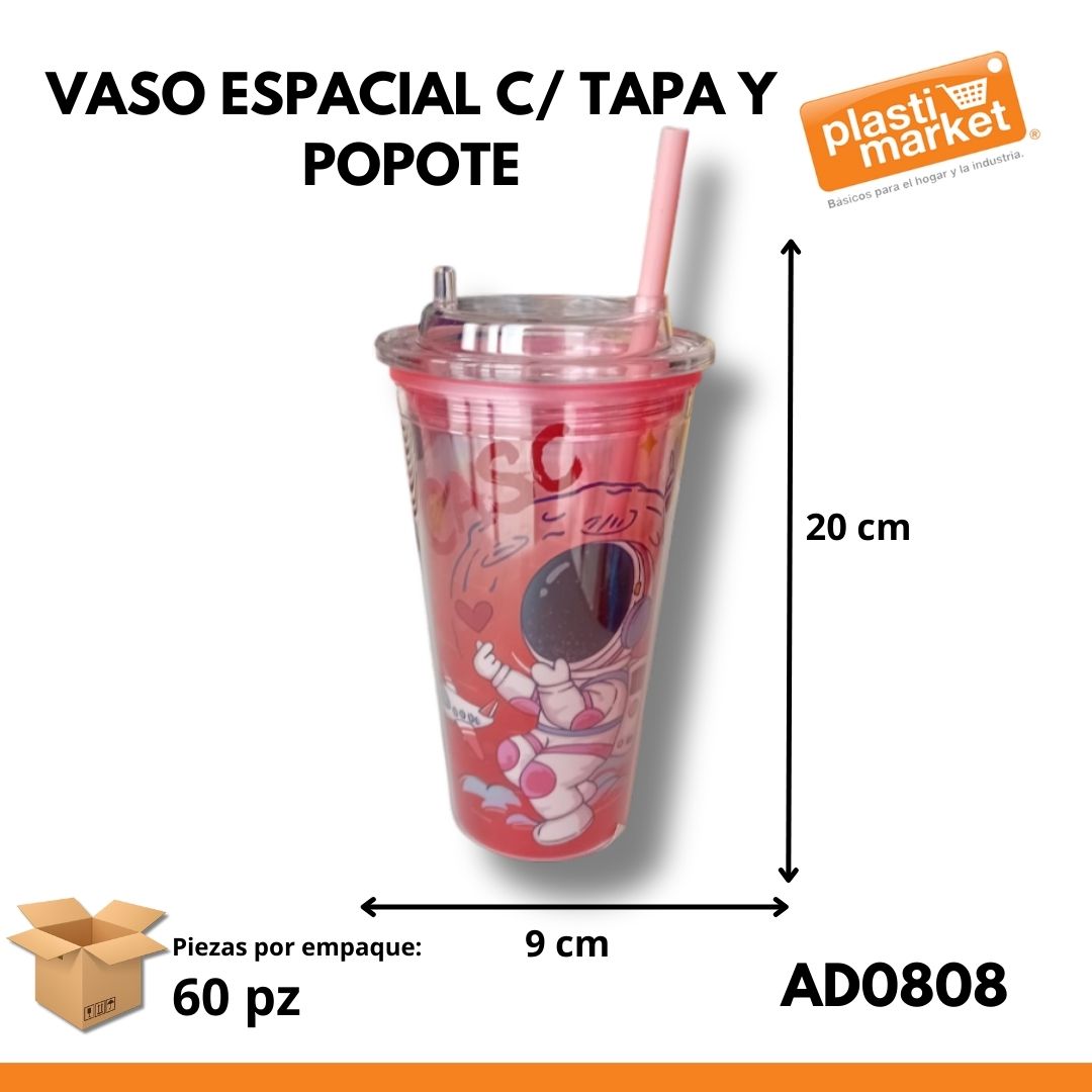 AD-0808 VASO ESPACIAL C/TAPA Y POPOTE