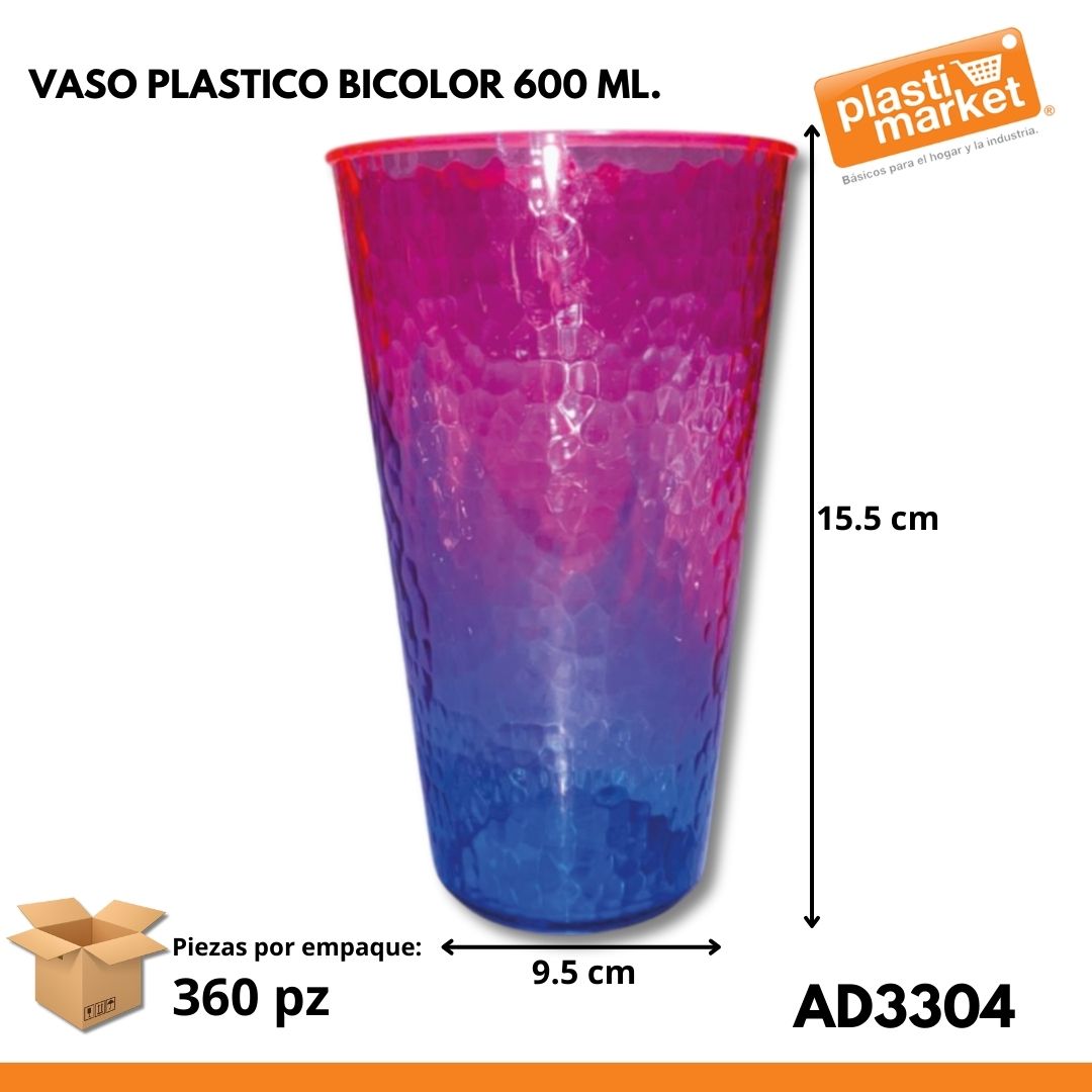 AD-3304 VASO PLASTICO BICOLOR 600 ML.