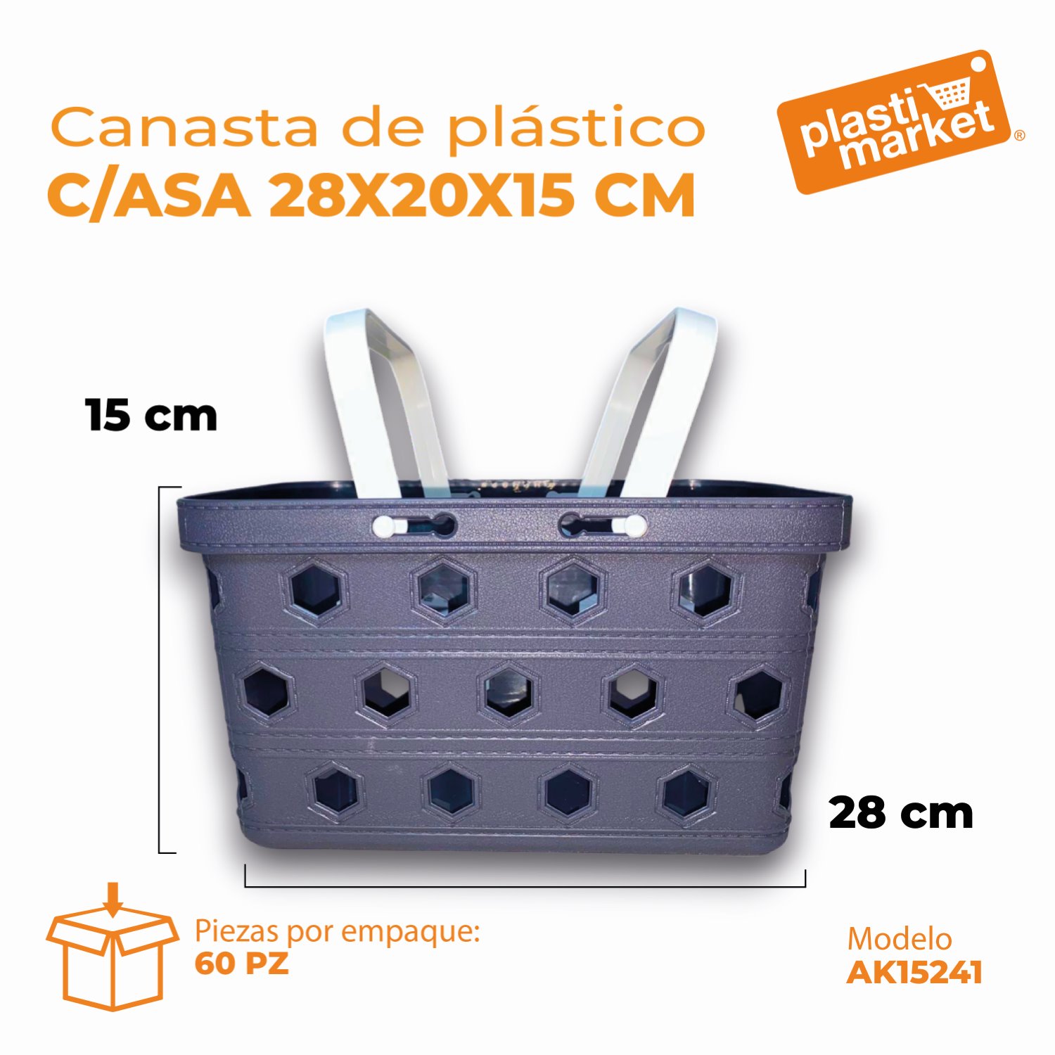 AK-1524-1 CANASTA DE PLASTICO C/ASA 28X20X15 CM.