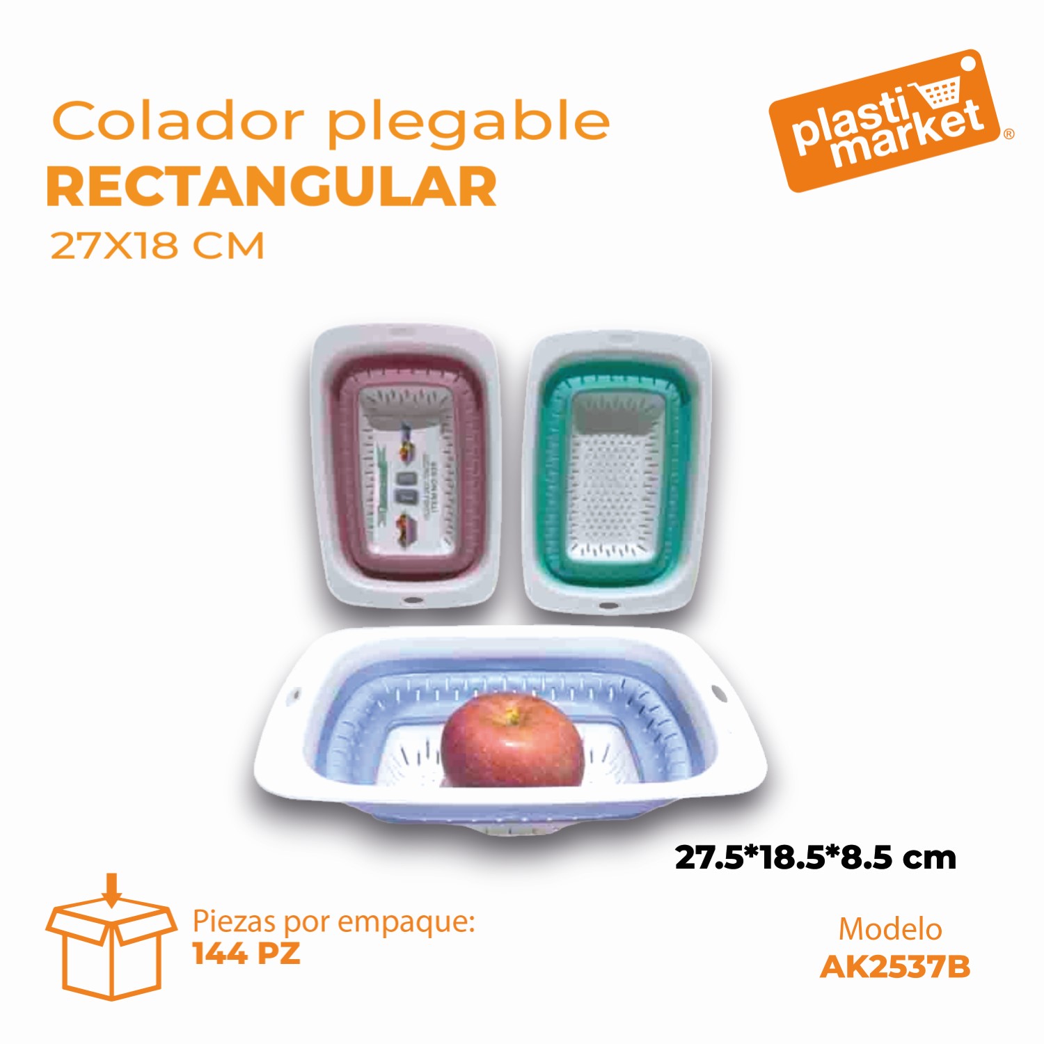 AK-2537B COLADOR PLEGABLE RECTANGULAR 27X18 CM.
