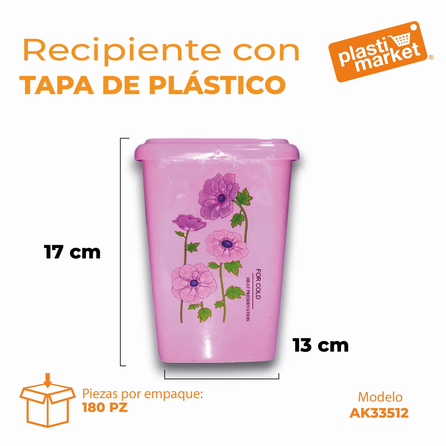 AK-3351-2 RECIPIENTE C/TAPA DE PLASTICO