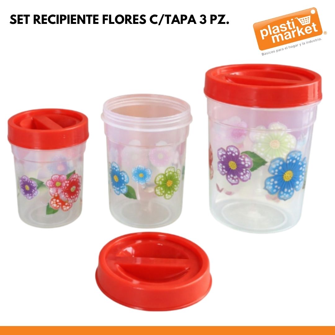 AK-3457-3 SET RECIPIENTE FLORES  C/TAPA 3 PZ.