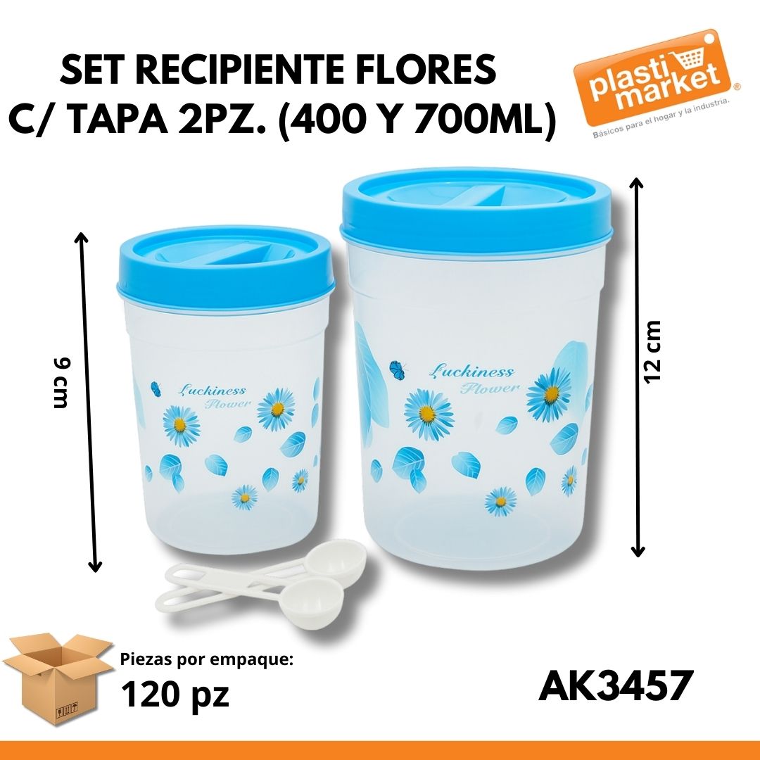 AK-3457 SET RECIPIENTE FLORES  C/TAPA 2 PZ. (400 Y 700 ML.)