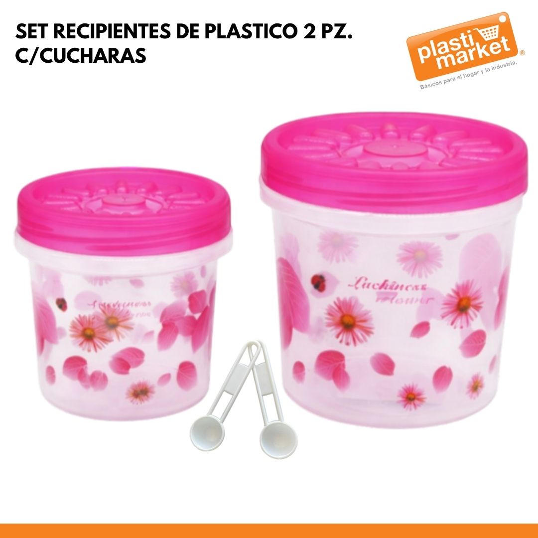 AK-3458 SET RECIPIENTES DE PLASTICO 2 PZ. C/CUCHARAS