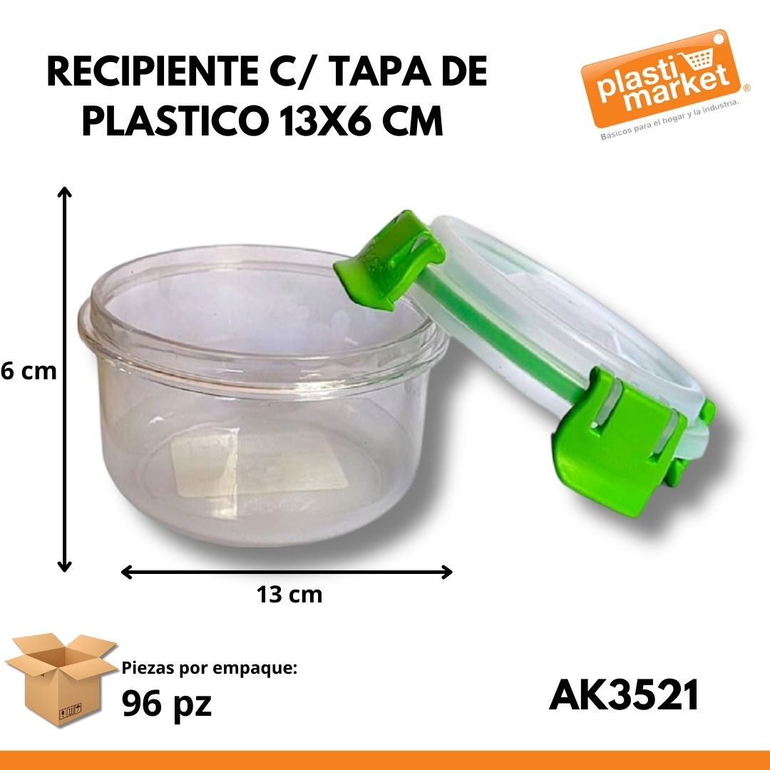 AK-3521 RECIPIENTE C/TAPA DE PLASTICO 13X6 CM.