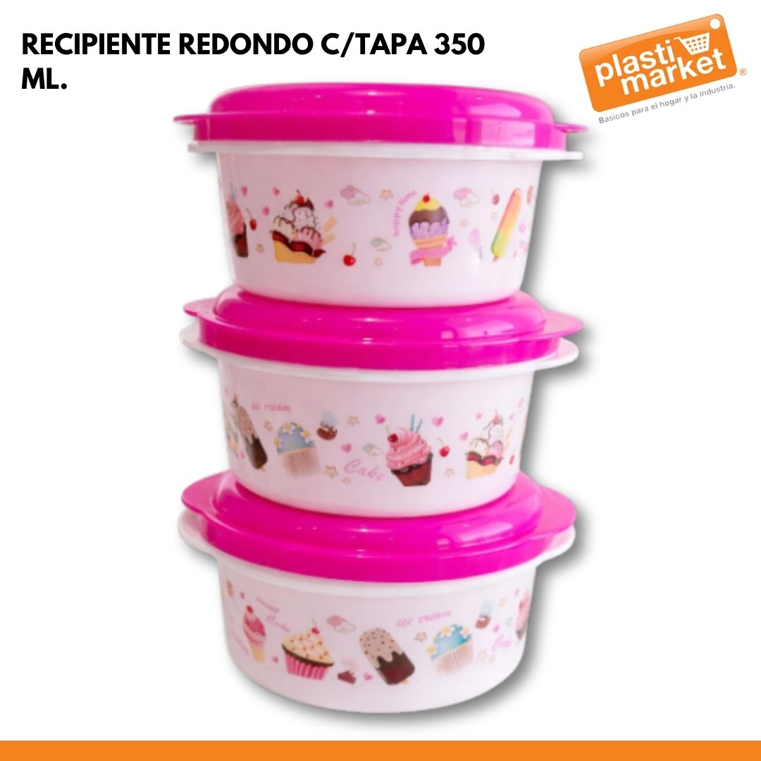 AK-3622A-1 SET RECIPIENTE REDONDO 3 PZ. C/TAPA 350 ML.