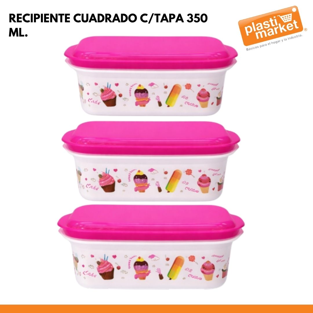 AK-3622C-1 SET RECIPIENTE RECTANGULAR 3 PZ. C/TAPA 350 ML.
