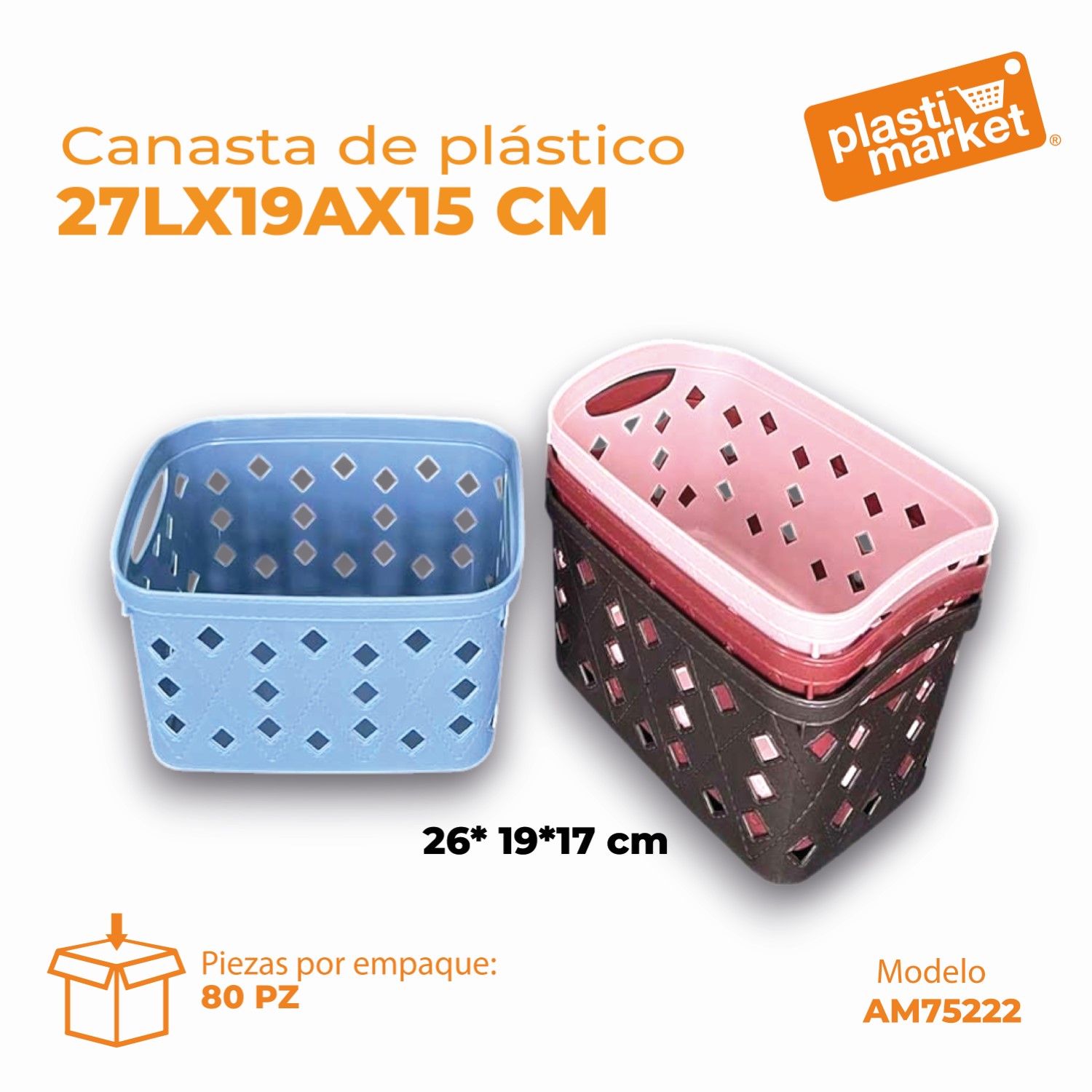 AM-7522-2 CANASTA DE PLASTICO 27LX19AX15 CM.