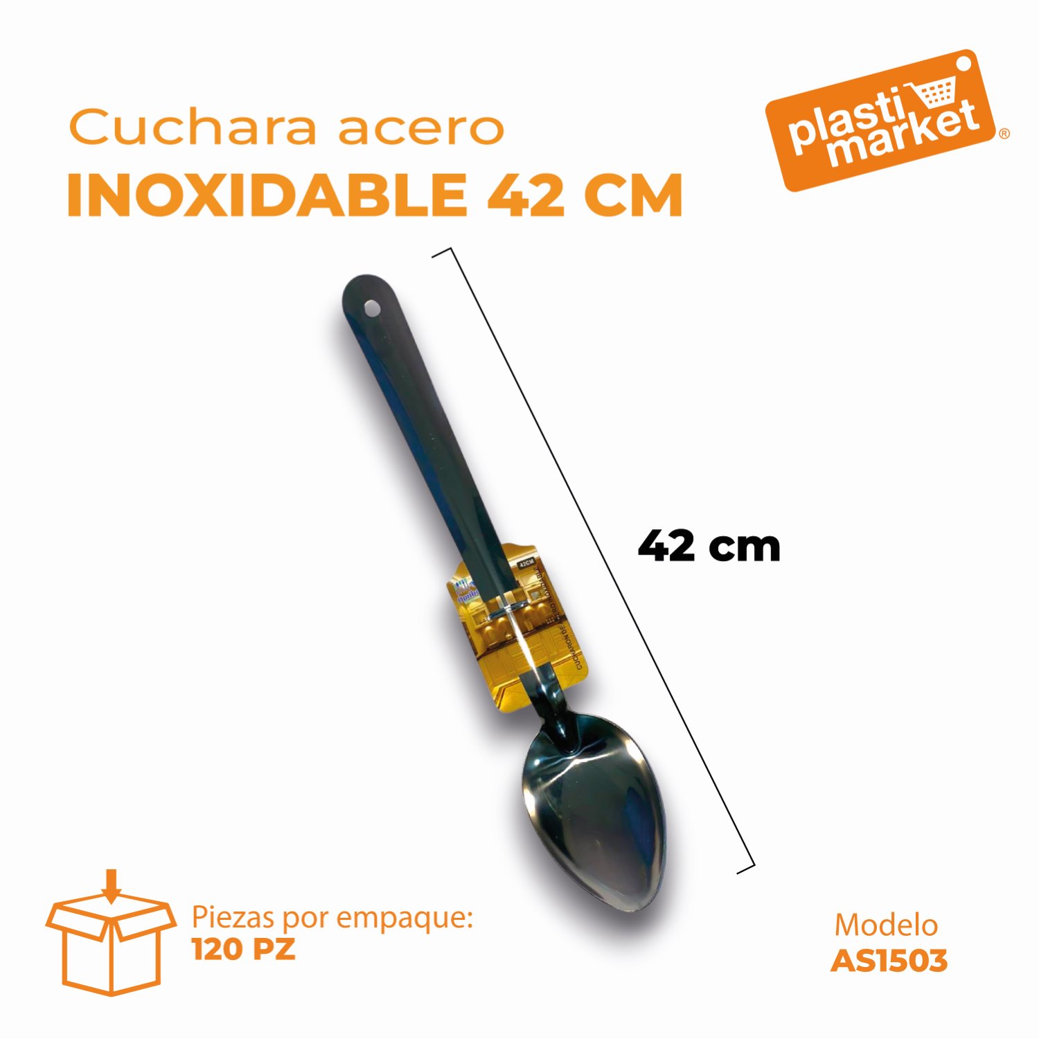 AS-1503 CUCHARA ACERO INOXIDABLE 42 CM.