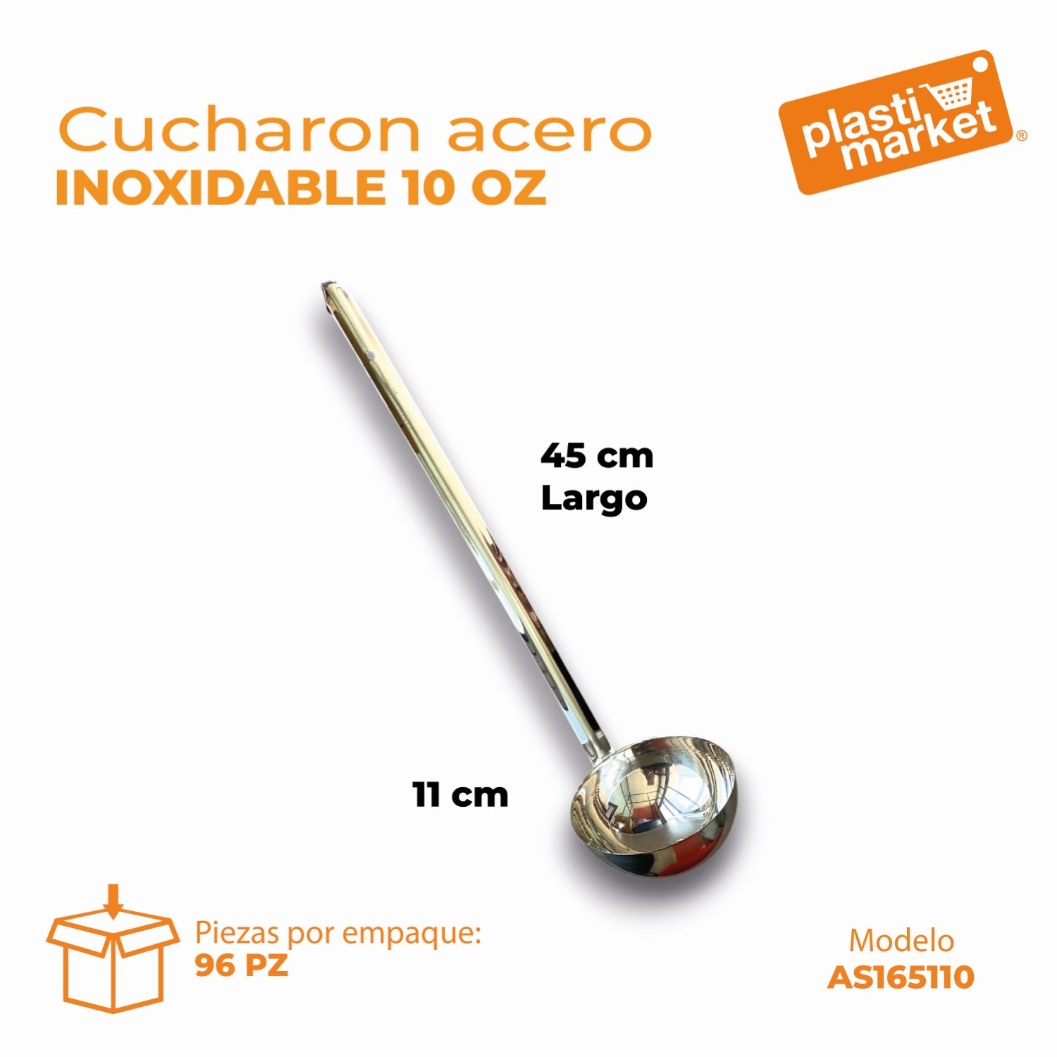 AS-1651-10 CUCHARON ACERO INOXIDABLE 10 OZ.