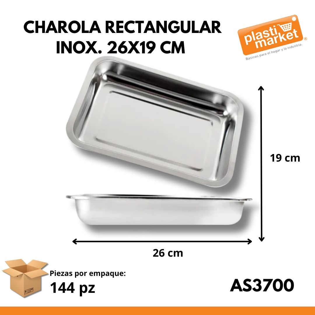 AS-3700 CHAROLA RECTANGULAR INOX. 26X19 CM.