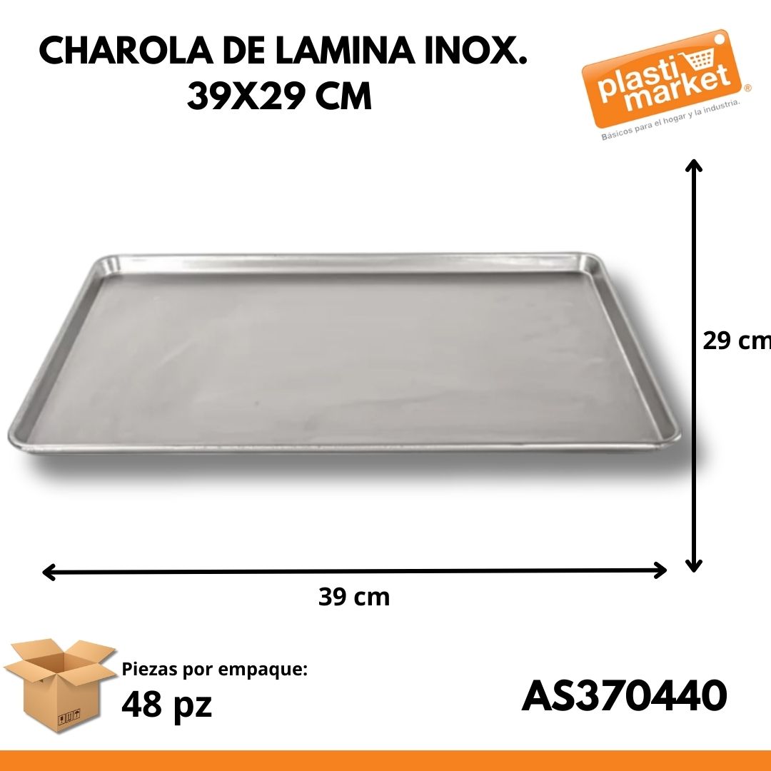AS-3704-40 CHAROLA DE LAMINA INOX. 39X29 CM.