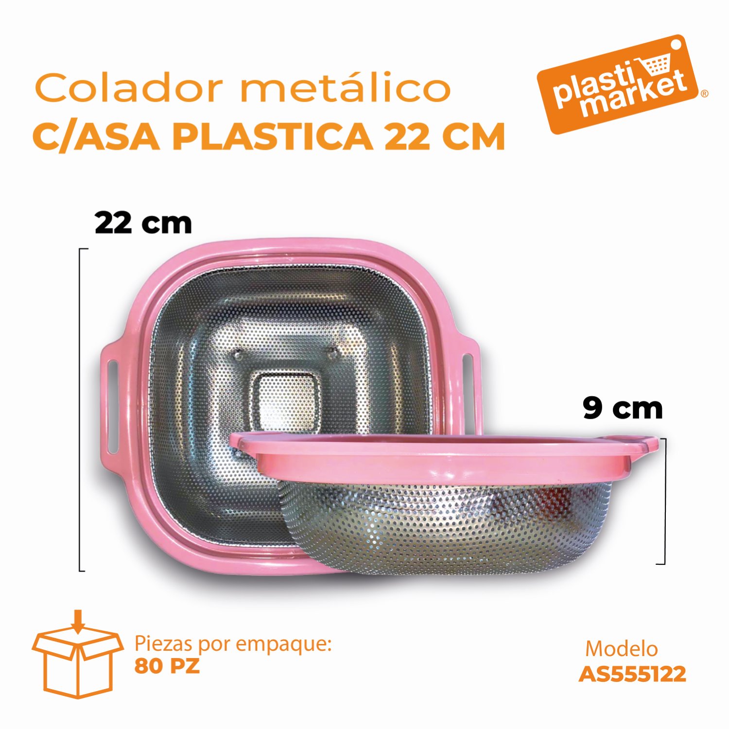 AS-5551-22 COLADOR METALICO C/ASA PLASTICA 22X22 CM.
