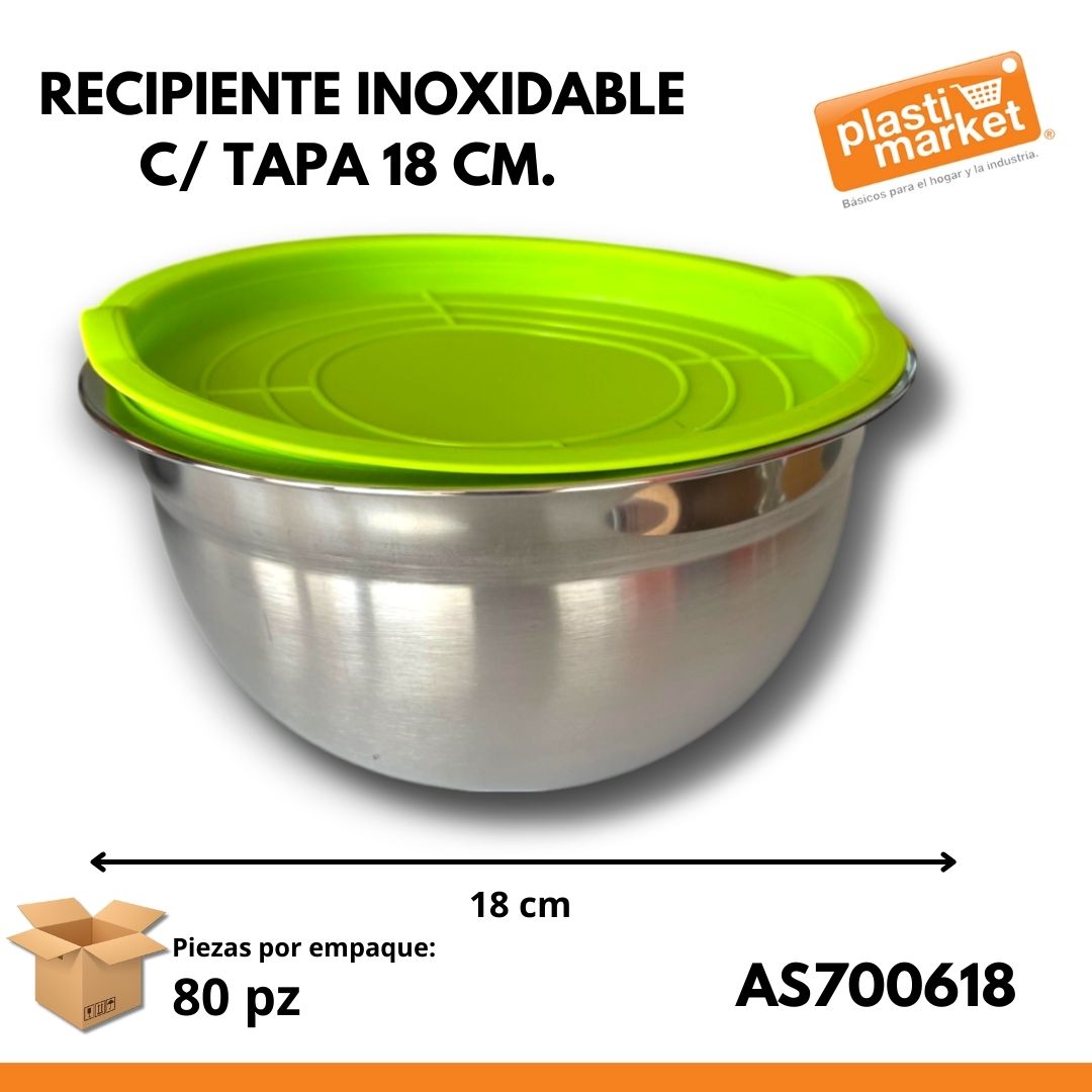AS-7006-18 RECIPIENTE INOXIDABLE C/TAPA 18 CM.