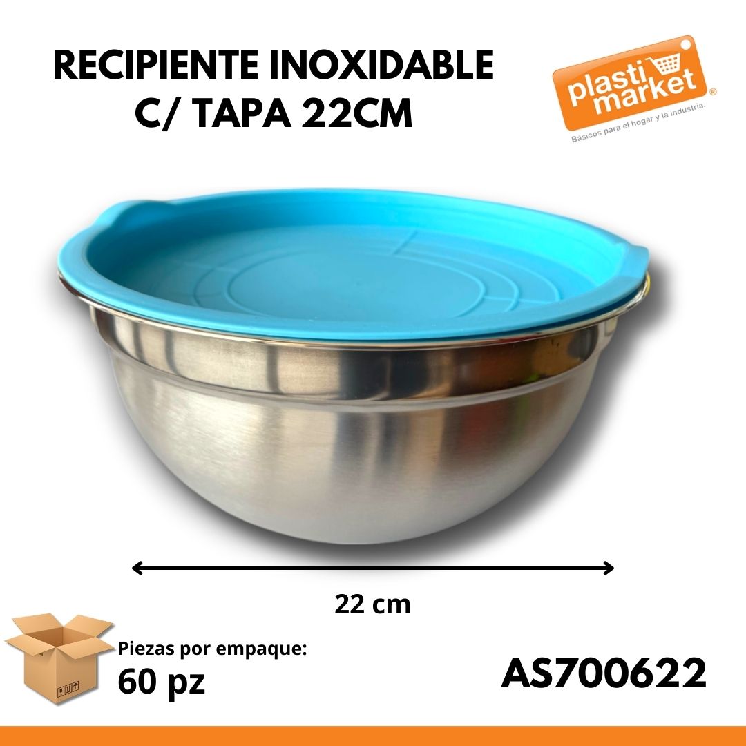 AS-7006-22 RECIPIENTE INOXIDABLE C/TAPA 22 CM.