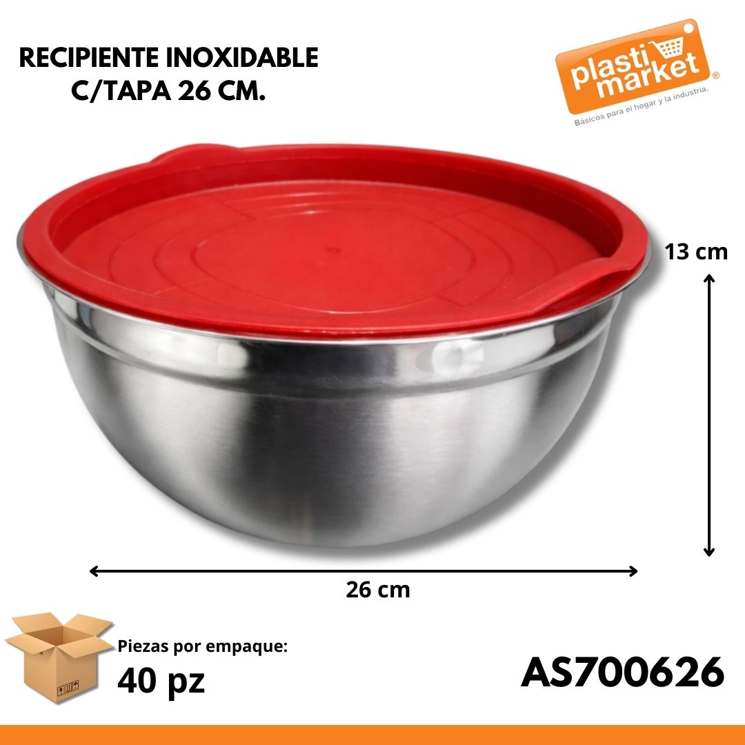 AS-7006-26 RECIPIENTE INOXIDABLE C/TAPA 26 CM.