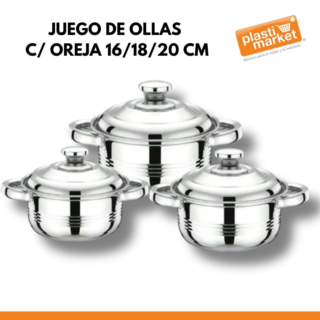 AS-8502 JUEGO DE OLLAS C/OREJA 16/18/20 CM.
