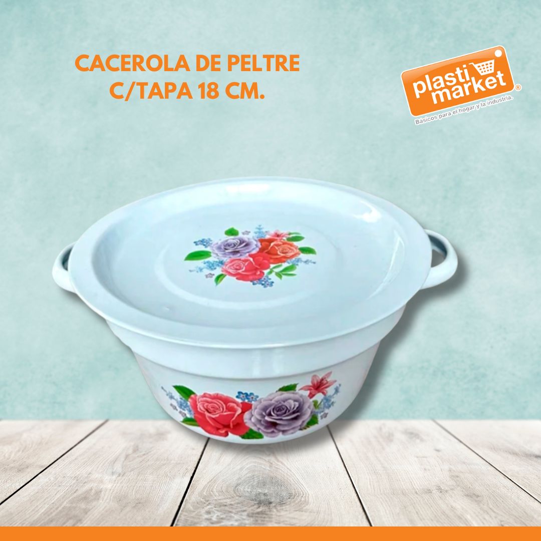 AU-9001-18 CACEROLA DE PELTRE C/TAPA 18 CM.