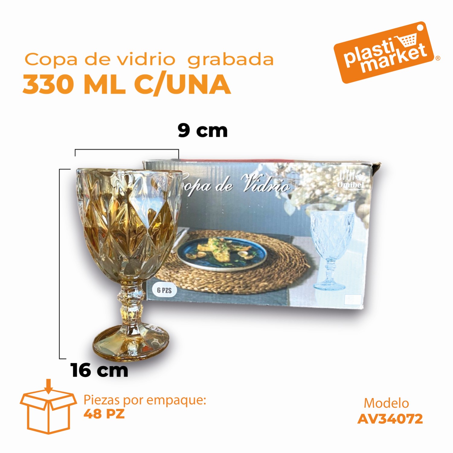 AV-3407-2 COPA DE VIDRIO GRABADA 330 ML. C/UNA