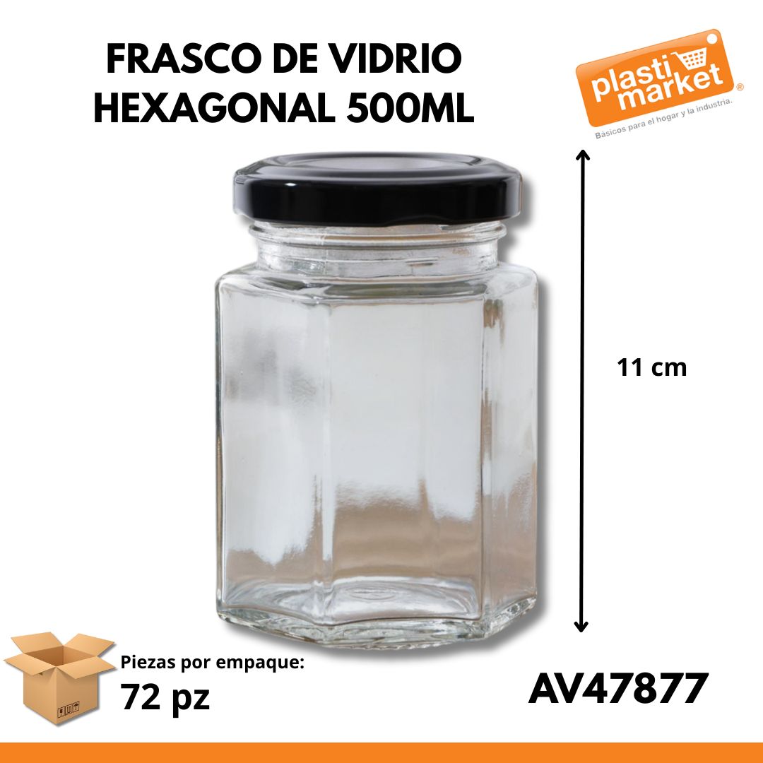 AV-4787-7 FRASCO DE VIDRIO HEXAGONAL 500 ML.