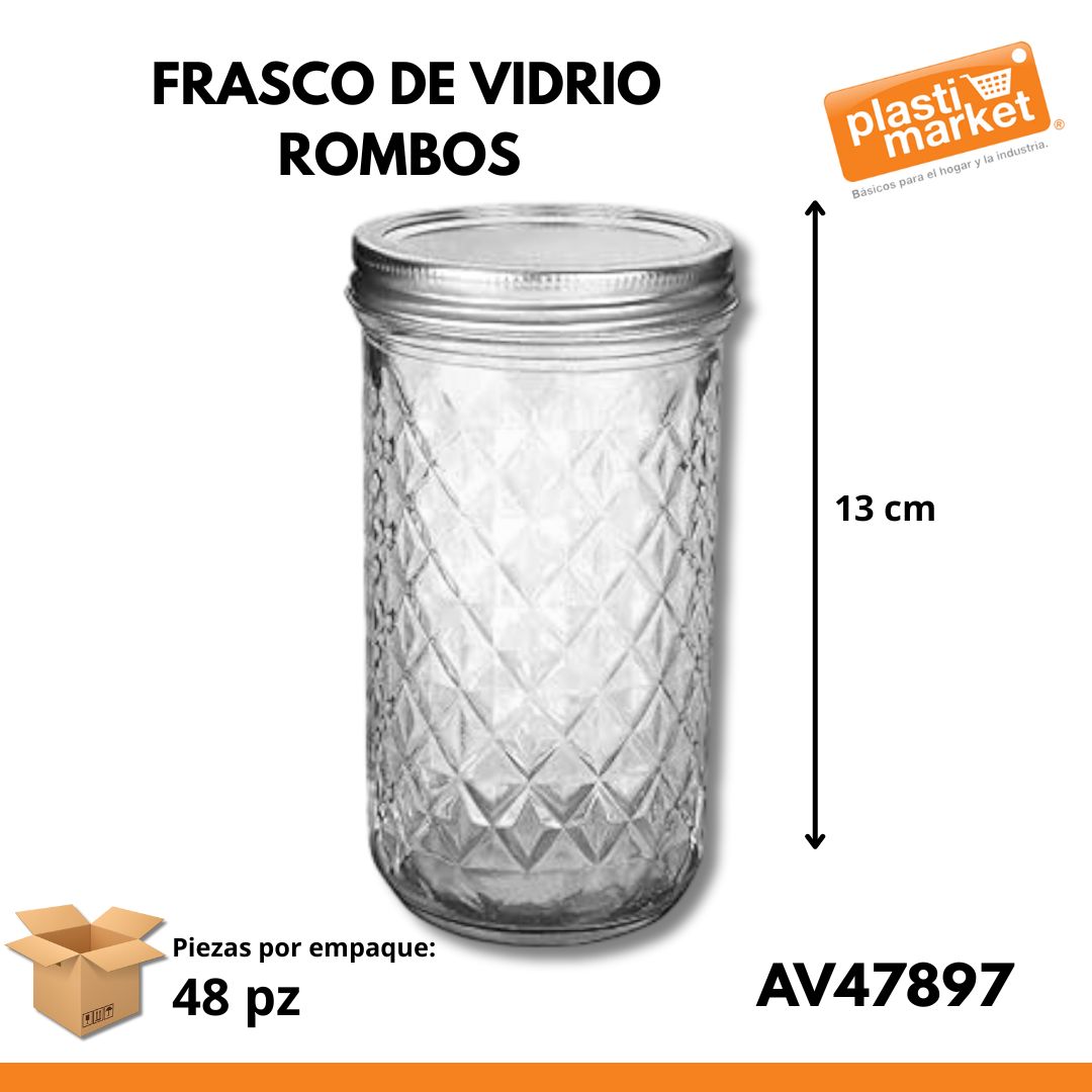 AV-4789-7 FRASCO DE VIDRIO ROMBOS