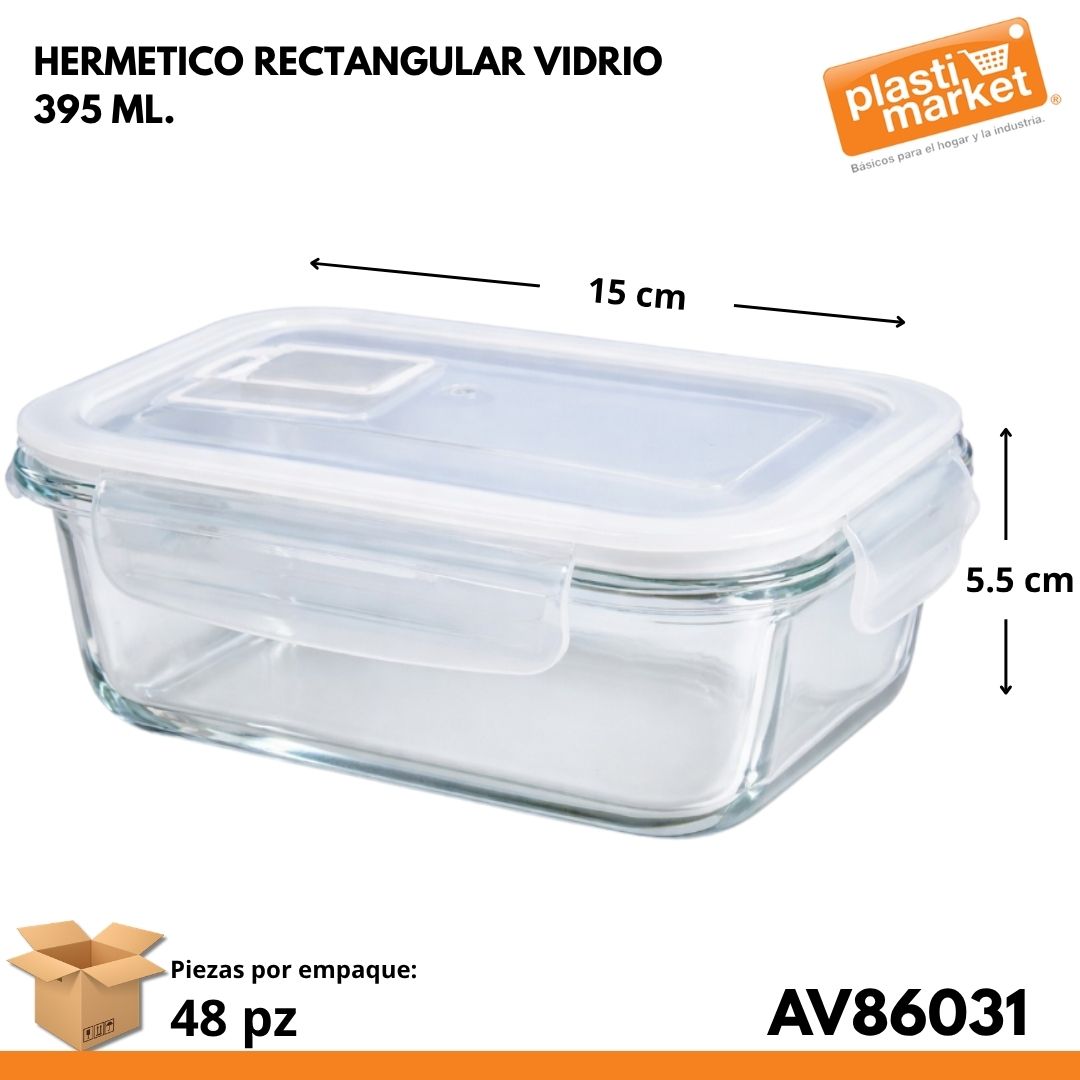 AV-8603-1 HERMETICO RECTANGULAR VIDRIO 395 ML.