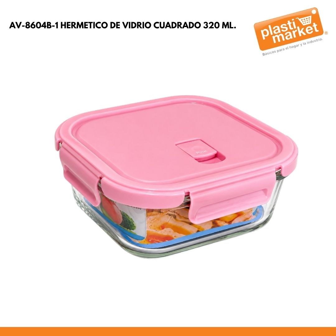 AV-8604B-1 HERMETICO DE VIDRIO CUADRADO 320 ML.
